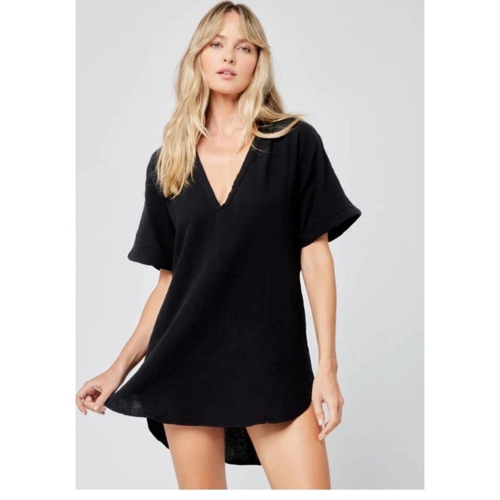 L Space Women's Bayside Tunic Black Beach Cover Up Gauze Medium NWT $139